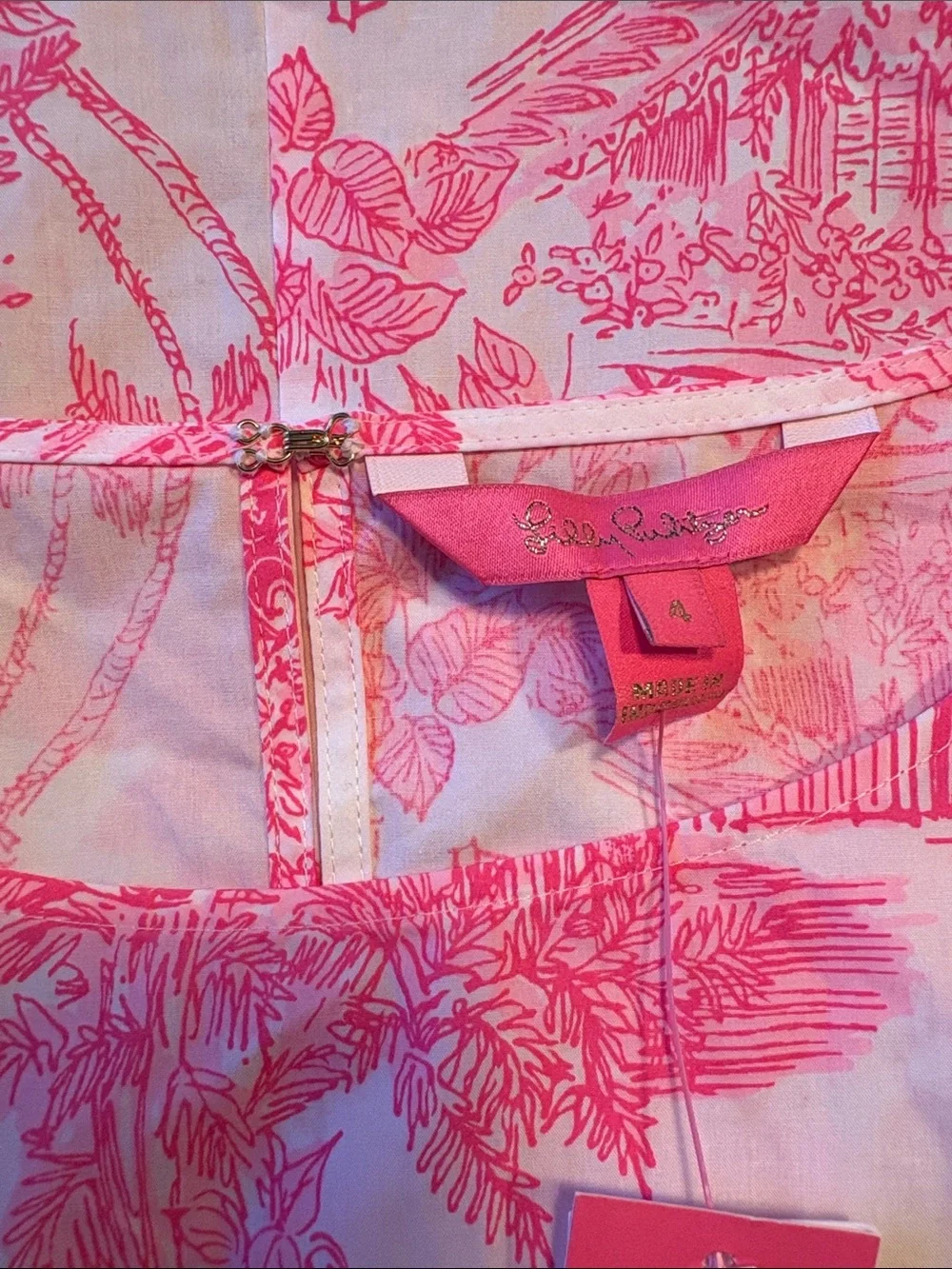 Lilly Pulitzer Barbara 3/4 Sleeve Cot White and Hot Pink